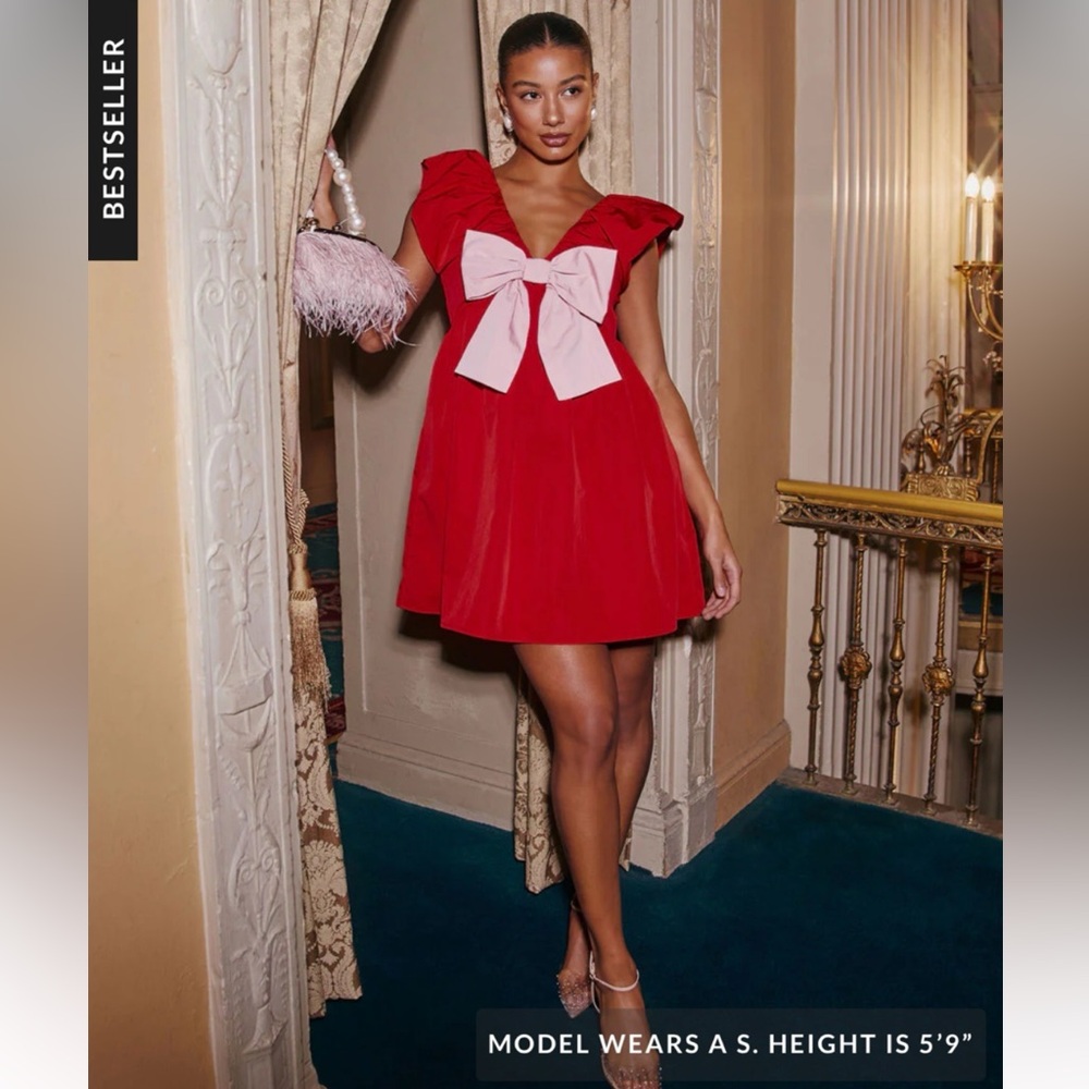 Vici Red Dress with Pink Bow